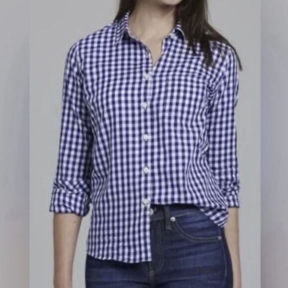NWT UNTUCKit Ladies Plaid Button Up Long sleeve‎ Shirt Blue/White Belleza Size 2 - Picture 1 of 5